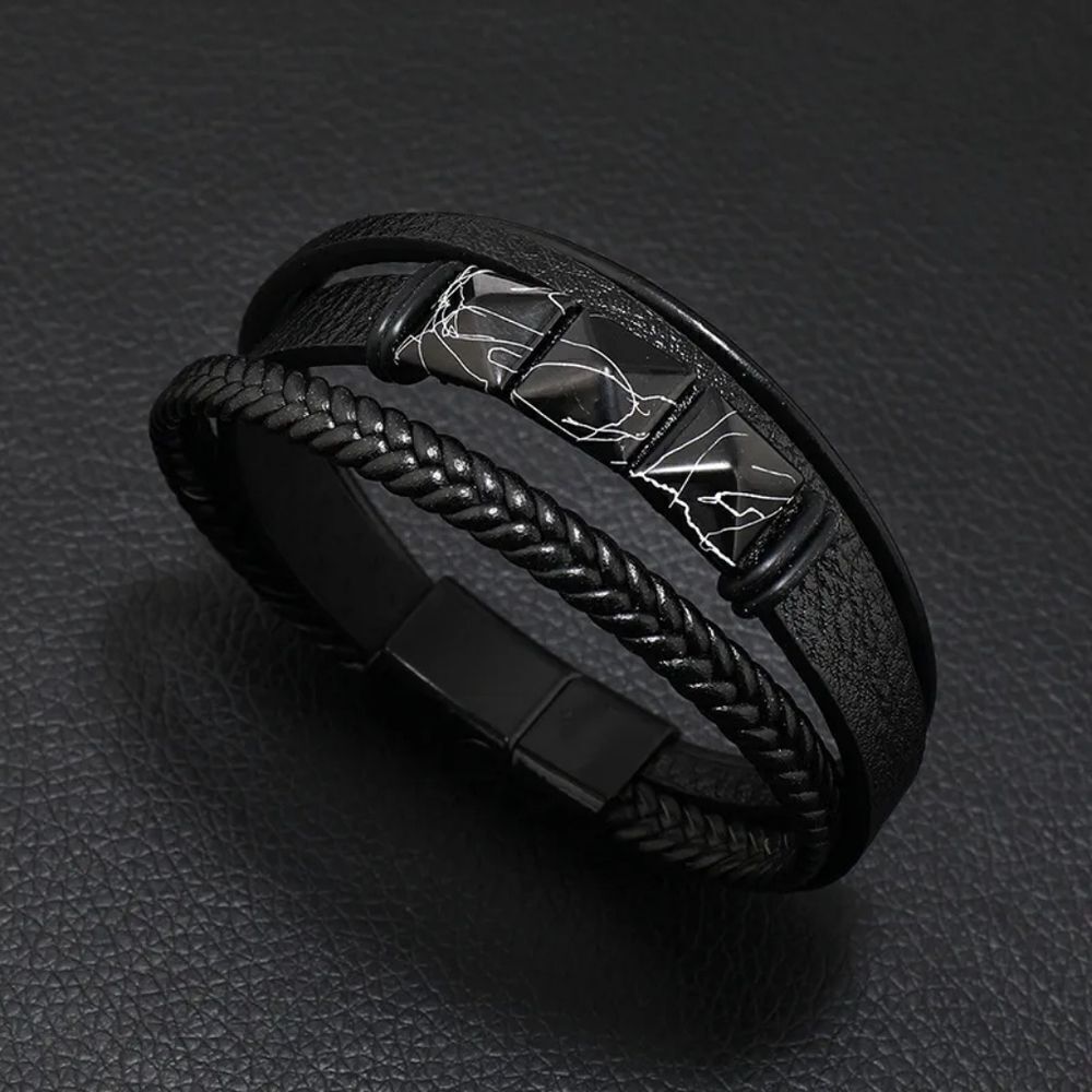 Leather White Cracked Bracelet